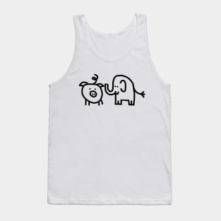 Small Pig and Elephant Line Drawing Tank Top